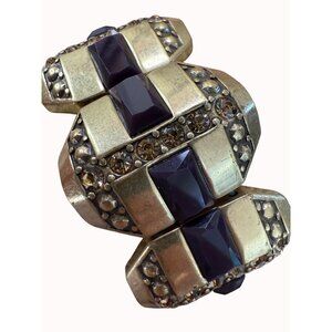 J Crew Gold-Tone Stretch Bracelet With Purple Faceted Stones & Rhinestones